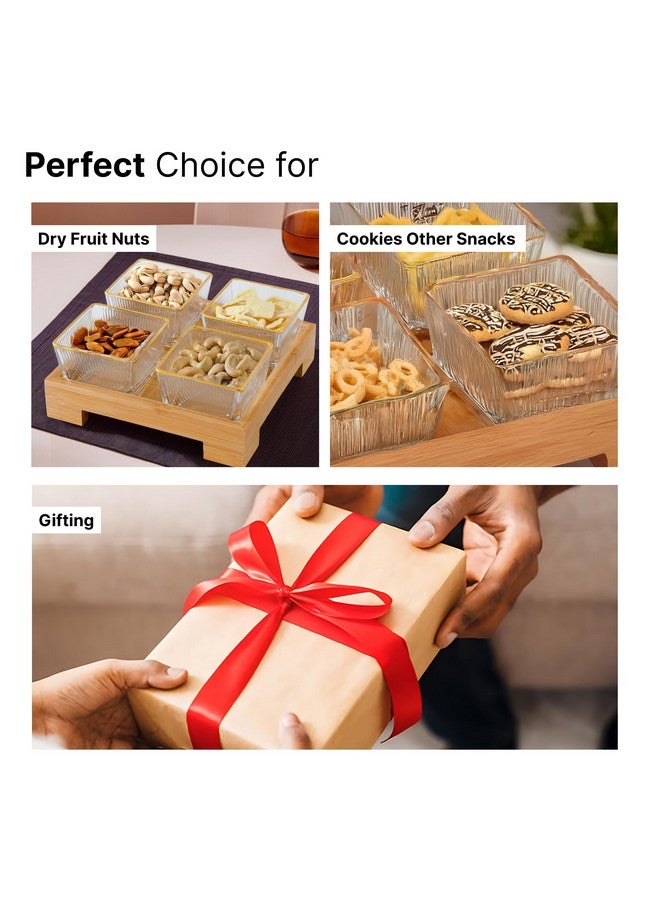 The Better Home طقم تقديم الأطباق المنزلية الأفضل للوجبات الخفيفة مع صينية خشبية، ملعقة و 3 برطمانات (180 مل لكل منها) | زجاج صودا لايم فاخر | أطباق وجبات خفيفة للتقديم مع صينية - Image 5