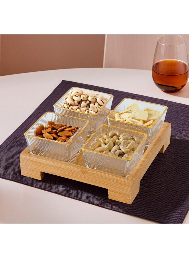 The Better Home طقم تقديم الأطباق المنزلية الأفضل للوجبات الخفيفة مع صينية خشبية، ملعقة و 3 برطمانات (180 مل لكل منها) | زجاج صودا لايم فاخر | أطباق وجبات خفيفة للتقديم مع صينية - Image 2