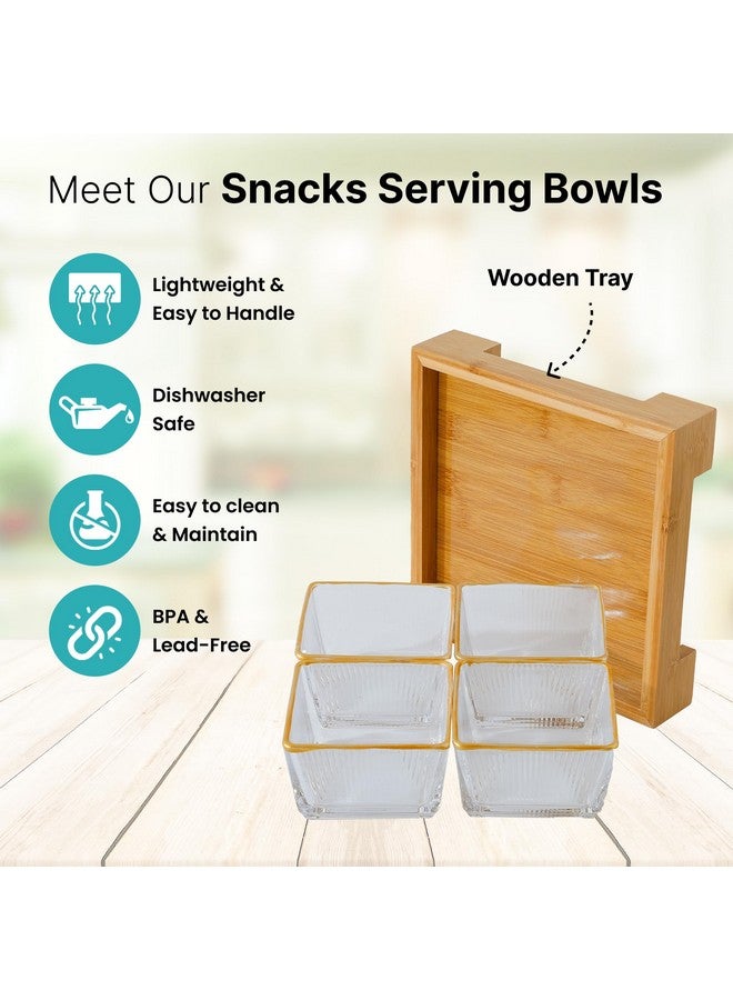 The Better Home طقم تقديم الأطباق المنزلية الأفضل للوجبات الخفيفة مع صينية خشبية، ملعقة و 3 برطمانات (180 مل لكل منها) | زجاج صودا لايم فاخر | أطباق وجبات خفيفة للتقديم مع صينية - Image 3