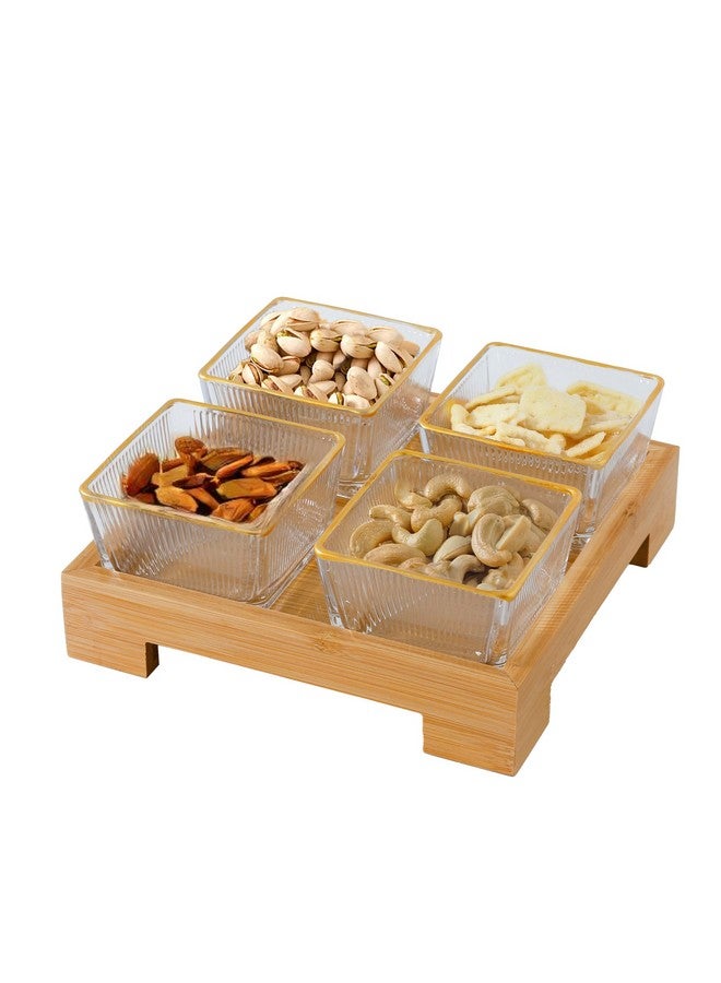 The Better Home طقم تقديم الأطباق المنزلية الأفضل للوجبات الخفيفة مع صينية خشبية، ملعقة و 3 برطمانات (180 مل لكل منها) | زجاج صودا لايم فاخر | أطباق وجبات خفيفة للتقديم مع صينية - Image 1