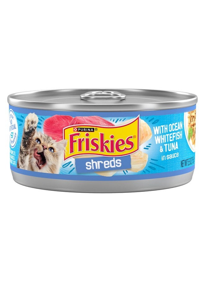 فريسكس - طعام القطط الرطب Purina Friskies Shreds مع سمك المحيط الأبيض والتونة في الصلصة - (عبوة من 24 علبة) 5.5 أونصة - Image 1