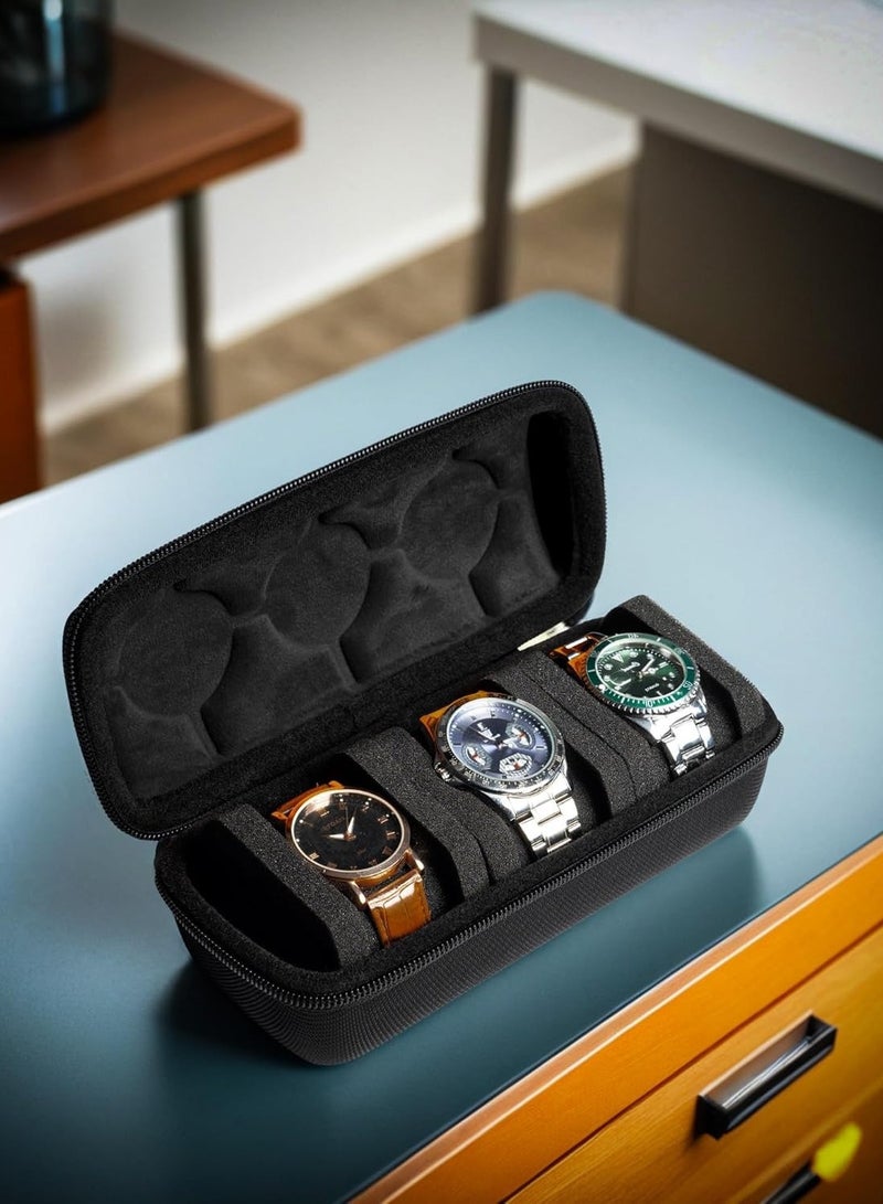 ليموس حقيبة سفر صلبة للساعات، حقيبة تخزين وتنظيم للساعات للرجال والنساء، مع وسادة مضادة للحركة (3 فتحات) - Image 1