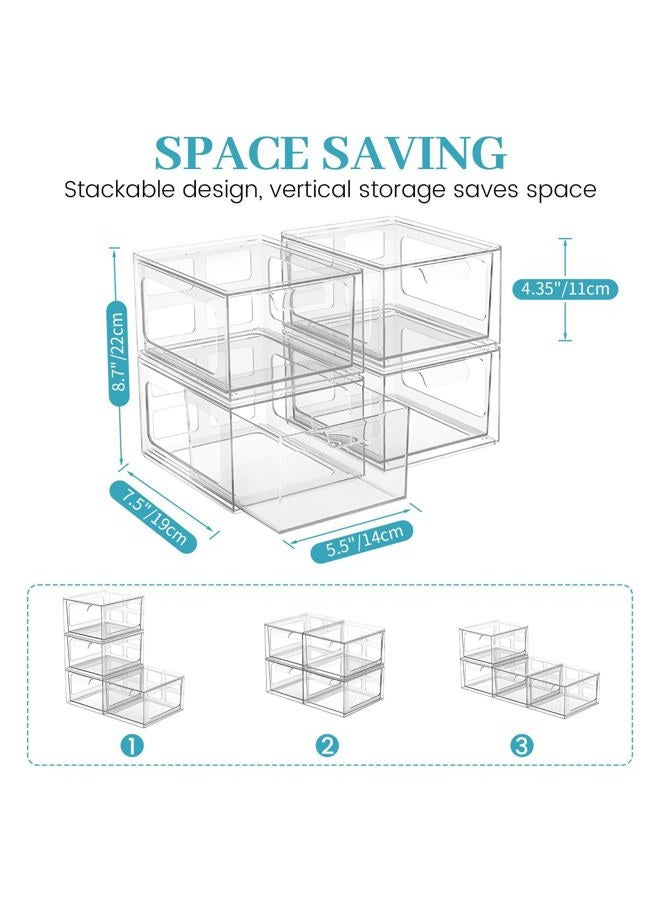 SpaceHacks 4 Pack Stackable Plastic Makeup Organizer Drawers, Acrylic Organizers, Clear Storage Bins with Pull-Out Handles for Vanity, under sink, Kitchen Cabinets, Pantry - Image 2