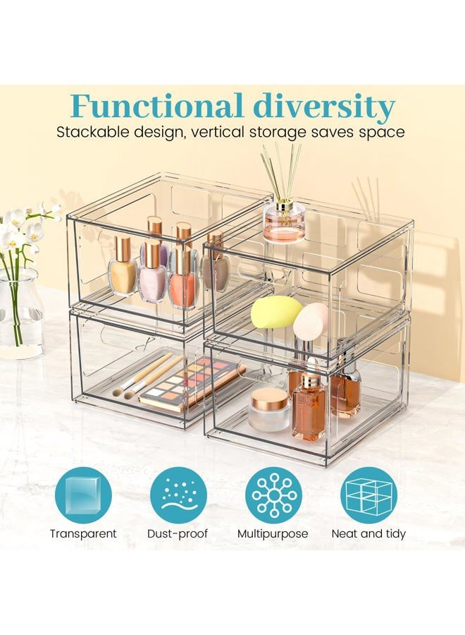SpaceHacks 4 Pack Stackable Plastic Makeup Organizer Drawers, Acrylic Organizers, Clear Storage Bins with Pull-Out Handles for Vanity, under sink, Kitchen Cabinets, Pantry - Image 4