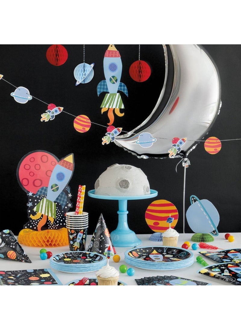 Unique Outer Space Rocket Disposable Paper Plates Black 22cm 8-Pack - Image 2