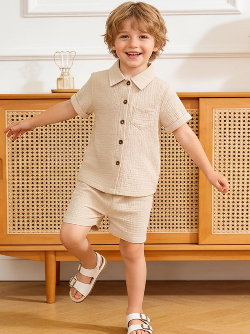 Twosya Baby Boys Summer Clothes Toddler Boys Button-down Shirt Tops + Shorts Outfit 2PCS 6 Months-7 Years - Image 2