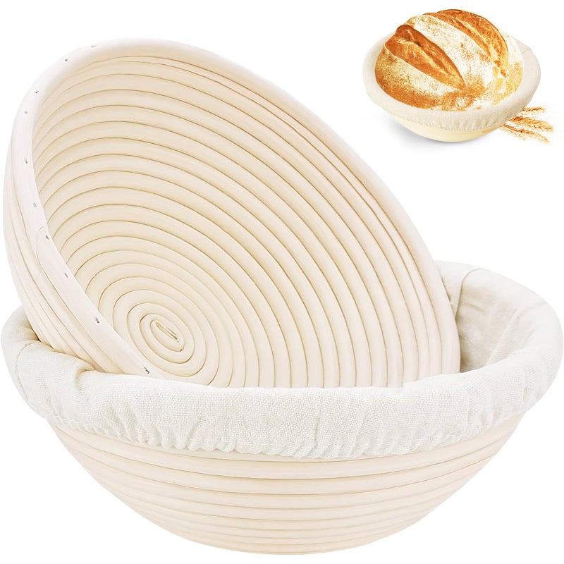 Dimpola Banneton Bread Proofing Basket  Banneton Basket Set Of 2  9 Inch Sourdough Proofing Basket Round Proofing Bowls Handmade Rattan Baskets And Liners  Artisan Sourdough Bread Making Kit - Image 1