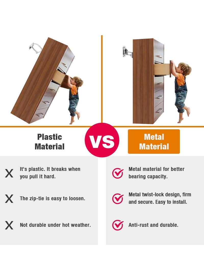 Bukela Furniture Anchors  Anti Tip Furniture Anchors for Baby Proofing, Furniture Wall Anchor Earthquake Straps for Furniture Dresser Wall Safety Anchor Furniture Fasteners to Wall, Silver - Image 3