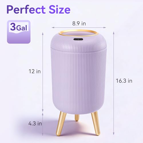 onlcuk Motion Sensor Bathroom Trash Can with Lid, 3 Gallon/11L Automatic Bathroom Wastebasket,Touchless Trash Bin with Removable Legs for Kitchen,Office,Toilet,Bedroom,Smart Sensor Trashcan-Purple - Image 2