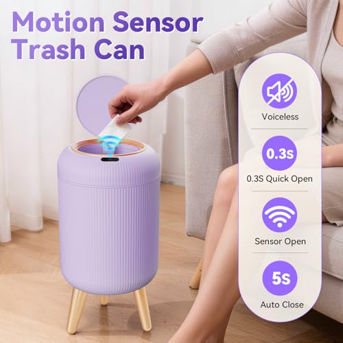 onlcuk Motion Sensor Bathroom Trash Can with Lid, 3 Gallon/11L Automatic Bathroom Wastebasket,Touchless Trash Bin with Removable Legs for Kitchen,Office,Toilet,Bedroom,Smart Sensor Trashcan-Purple - Image 4