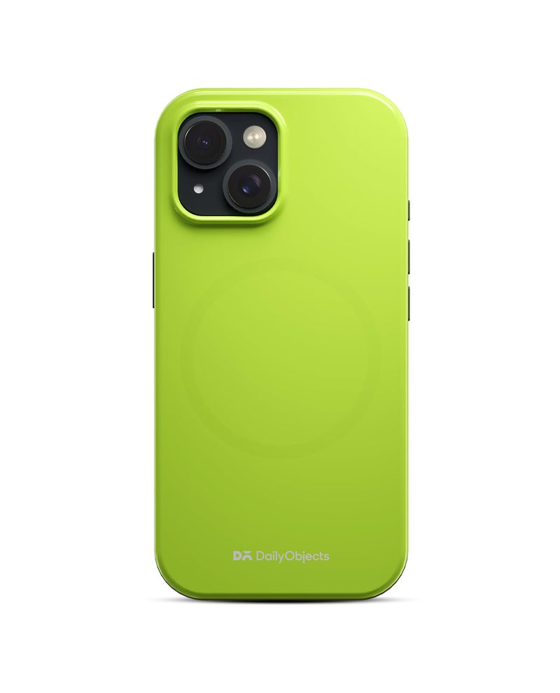 DailyObjects Polycarbonate Enamel Bumper Magsafe Case For iPhone 14 Plus Compatible With Mag-Safe Wireless Charging | Lime Hybrid Magnetic Back Cover - Image 1