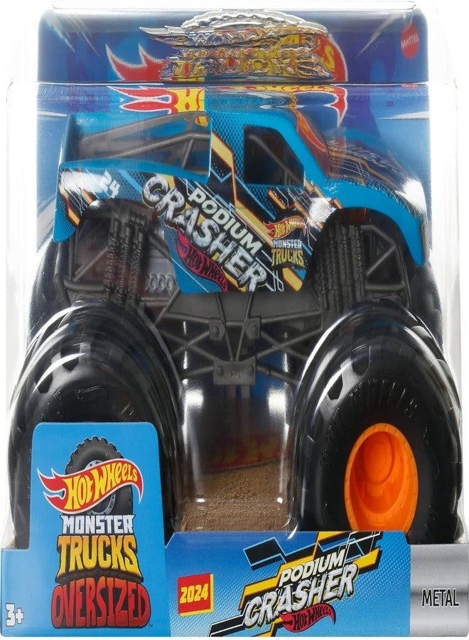 Hot Wheels Monster Trucks Oversized 1:24 Scale Metal Die-Cast Toy Truck (2024 Podium Crasher Blue)
