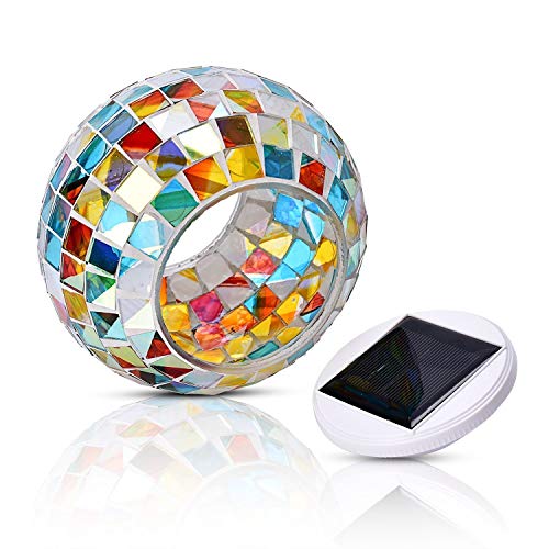 WSgift Color Changing Solar Powered Glass Mosaic Ball Led Garden Lights, Rechargeable Outdoor Waterproof Solar Night Lights Table Lamps for Decorations, Ideal Gifts - Image 4