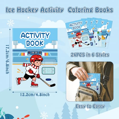 JAPBOR Ice Hockey Activity Coloring Book 24PCS Mini Hockey Themed Activities Color Books Bulk for Kids Party Favors Sport Small Colouring Pages for Birthday Gifts Classroom Drawing Painting Game - Image 5