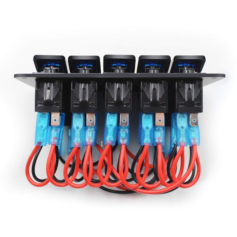 FXC مفتاح القوارب البحرية المقاوم للماء FXC لوحة ألمنيوم 5 مجموعة مع مقبس USB مزدوج 3.1 أمبير + ضوء LED أزرق بفولت متر لعربات السيارات (KG0149-5B أزرق) - Image 3
