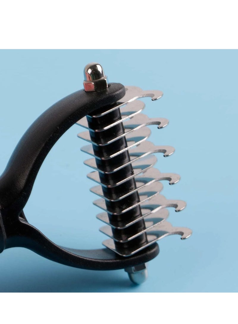 فرشاة إزالة الشعر الاحترافية لعقدة فراء الحيوانات الأليفة للكلاب والقطط، مشط إزالة اللمعان مع مشط حلاقة احترافي على الوجهين - Image 2