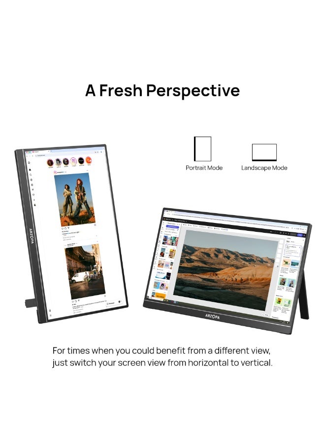 ARZOPA Portable Monitor 17.3 Inch 1080P FHD HDR IPS Kickstand Laptop Computer Monitor HDMI USB C External Screen for PC Mac Phone Xbox Switch PS5 - Image 3