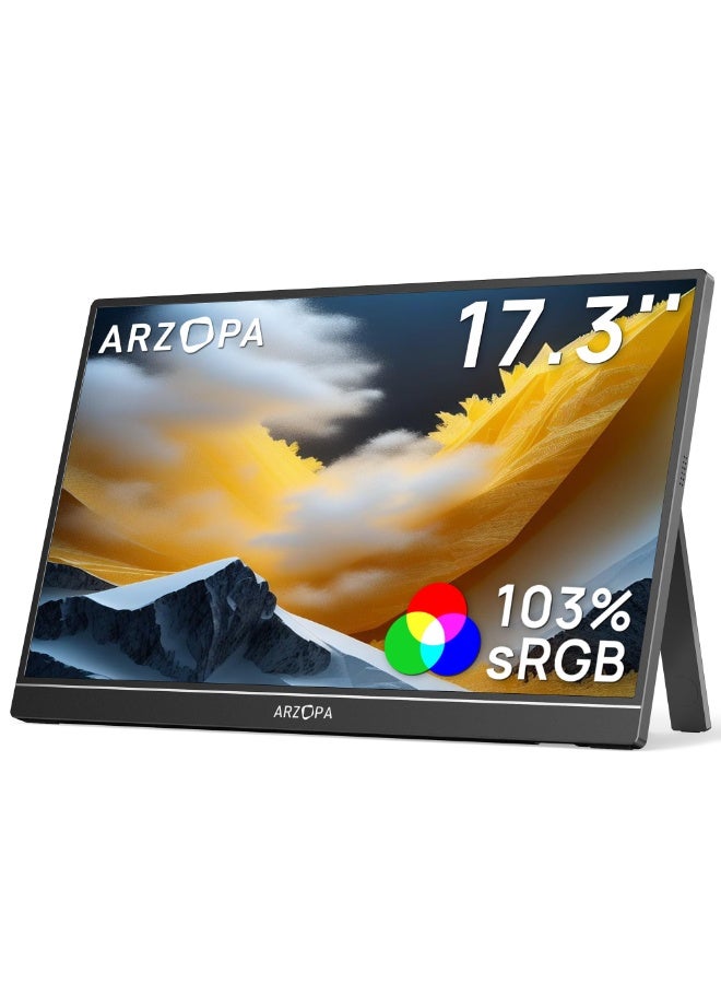 ARZOPA Portable Monitor 17.3 Inch 1080P FHD HDR IPS Kickstand Laptop Computer Monitor HDMI USB C External Screen for PC Mac Phone Xbox Switch PS5 - Image 1