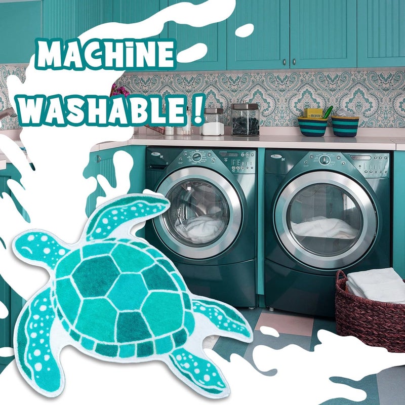 Kitmate حصيرة استحمام على شكل سلحفاة غير قابلة للانزلاق سجادة حمام شاطئية تصميم سلحفاة لطيف سجادة أرضية من الألياف الدقيقة للأطفال ديكور بحري للباب، الدش، غرفة المعيشة، 23.6"*26" - Image 5