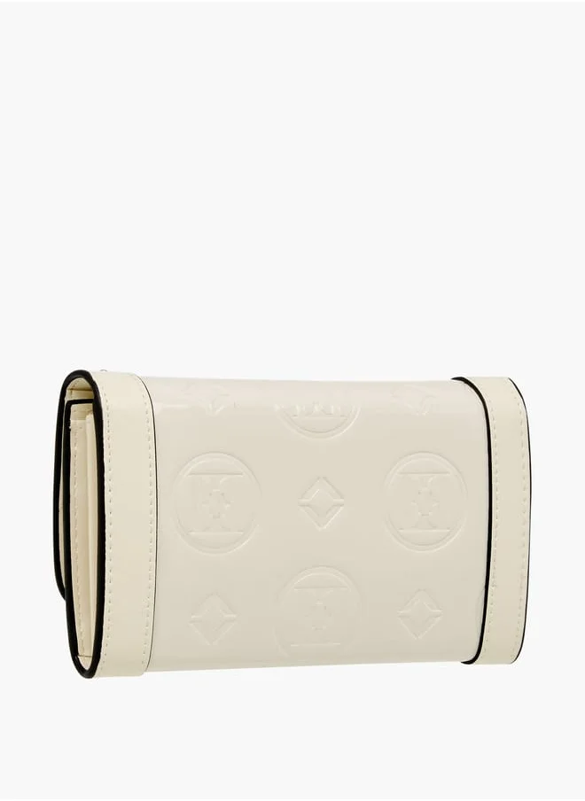 ELLE Women Logo Embossed Wallet with Button Closure and Charm Accent