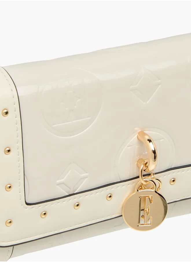 ELLE Women Logo Embossed Wallet with Button Closure and Charm Accent