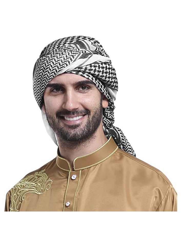 BUYCO - Men Arab Shemagh Headscarf Muslim Dubai Casual Headwear Scarf SHEMAGH, ABOOFAN Mens Cover Shawls Scarf Arabia Headscarf Red and White Arab Shemagh Head Scarf Saudi Headwear black color - Image 1