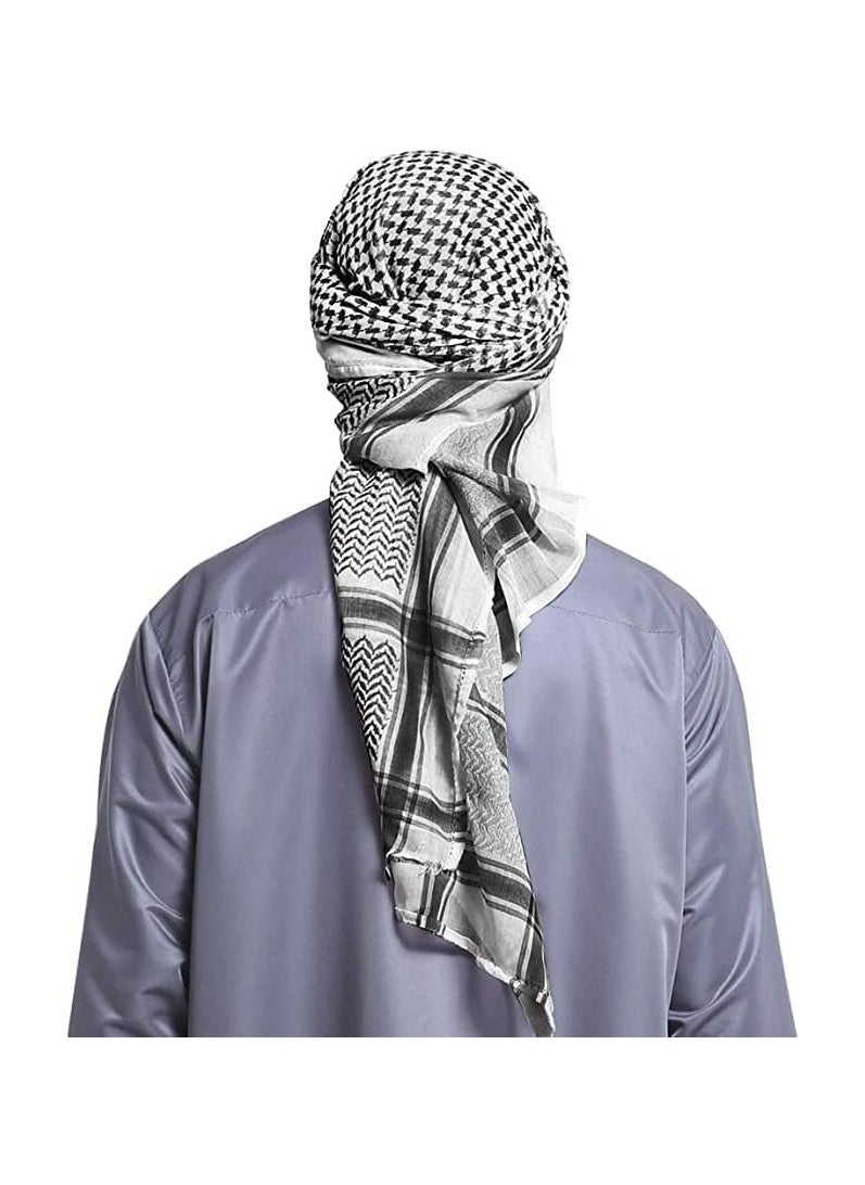 BUYCO - Men Arab Shemagh Headscarf Muslim Dubai Casual Headwear Scarf SHEMAGH, ABOOFAN Mens Cover Shawls Scarf Arabia Headscarf Red and White Arab Shemagh Head Scarf Saudi Headwear black color - Image 1