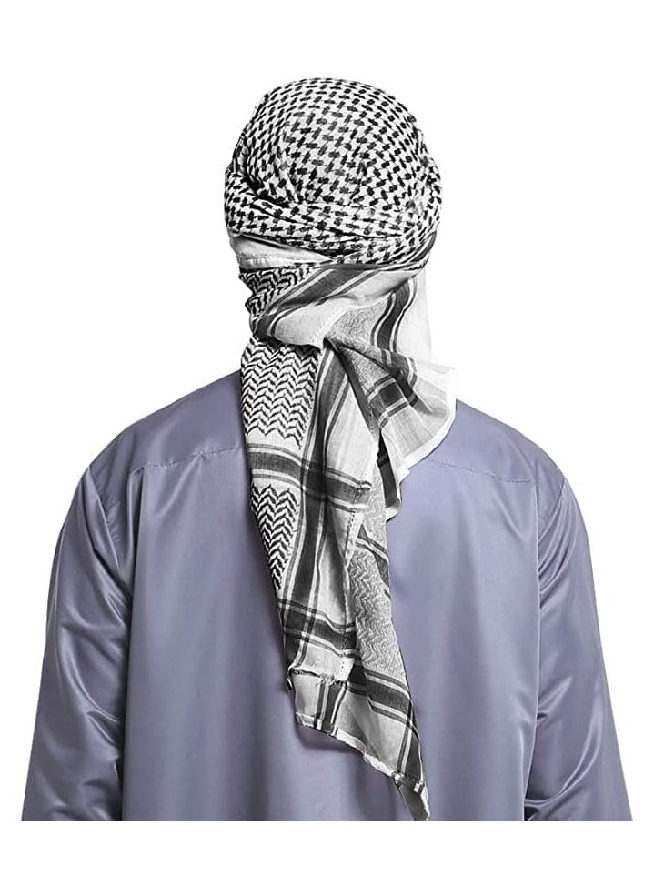 BUYCO - Men Arab Shemagh Headscarf Muslim Dubai Casual Headwear Scarf SHEMAGH, ABOOFAN Mens Cover Shawls Scarf Arabia Headscarf Red and White Arab Shemagh Head Scarf Saudi Headwear black color - Image 1