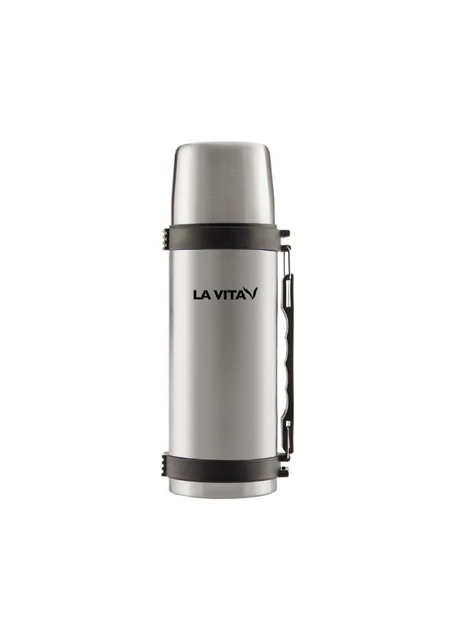 LA VITA Stainless Steel Thermos with Handle & Cup Lid -Silver - Image 1