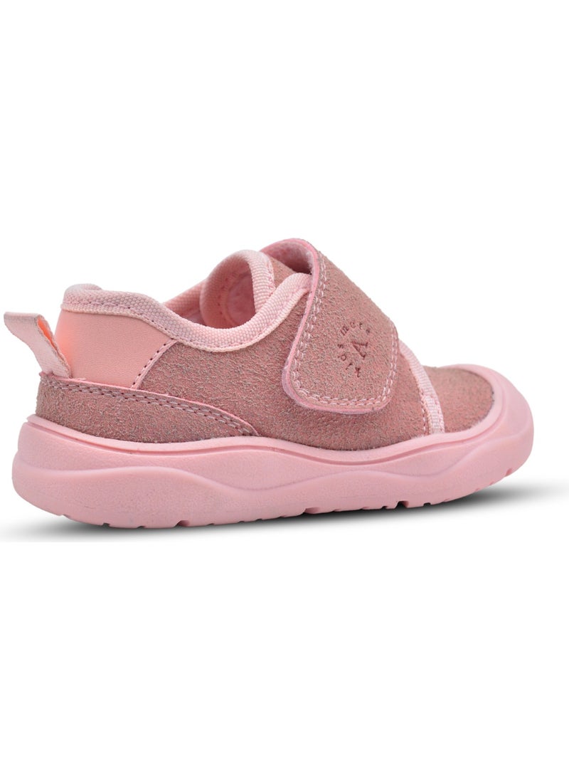 Kids A More - Wide Single Velcro Plush Furry Anatomical Baby Girl Shoes Pink - Image 1