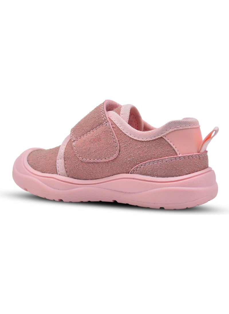 Kids A More - Wide Single Velcro Plush Furry Anatomical Baby Girl Shoes Pink - Image 1