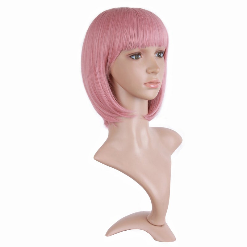 MapofBeauty MapofBeauty 12 Inch/30cm Fashion Lady Short Straight Flat Bangs Bob Wig (Rouge Pink)  - Image 2
