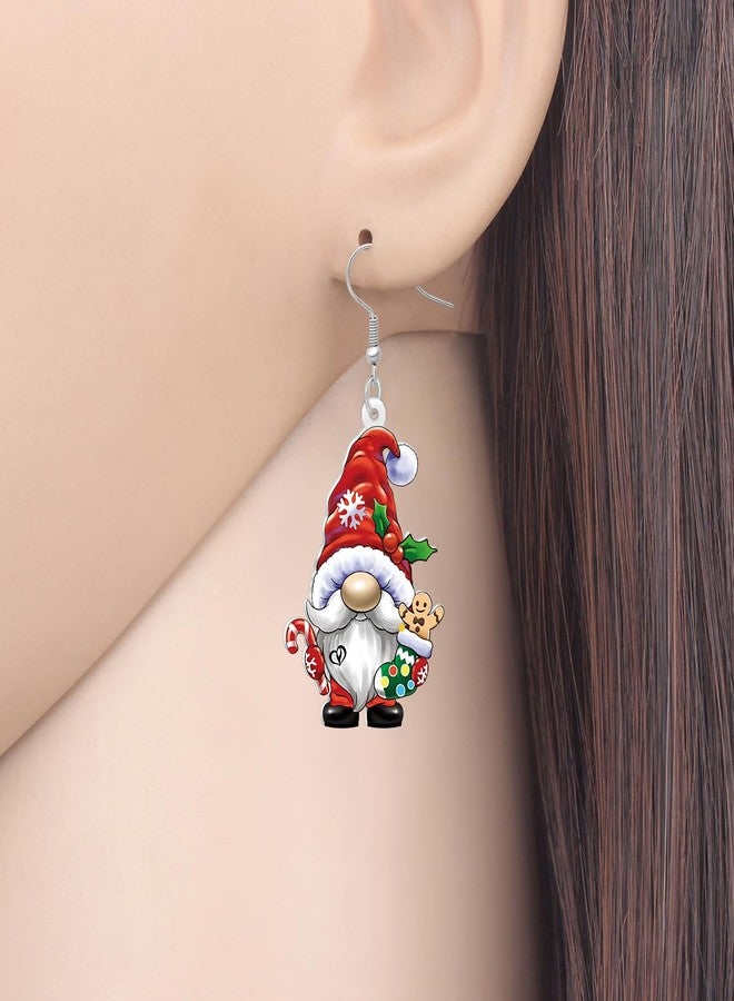 Newei Cute Acrylic Christmas Gnome Earrings for Women Santa Grinch Dangle Charms Snowy Winter Jewelry Holiday Gifts Decorations (Green) - Image 2