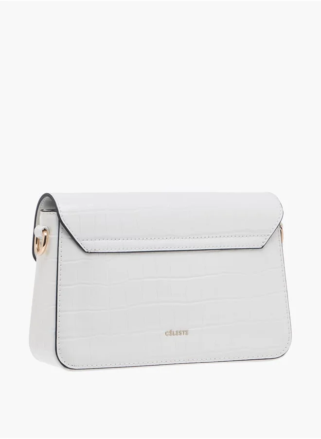 Celeste Women Textured Crossbody Bag with Button Closure and Chain Strap