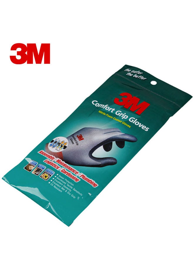 3M 1 Pair Comfort Grip Glove Nitrile Rubber Protective Gloves Cut Resistance Gloves Work Gloves Stretch Fit High quality Coated General Use Size L - Image 4