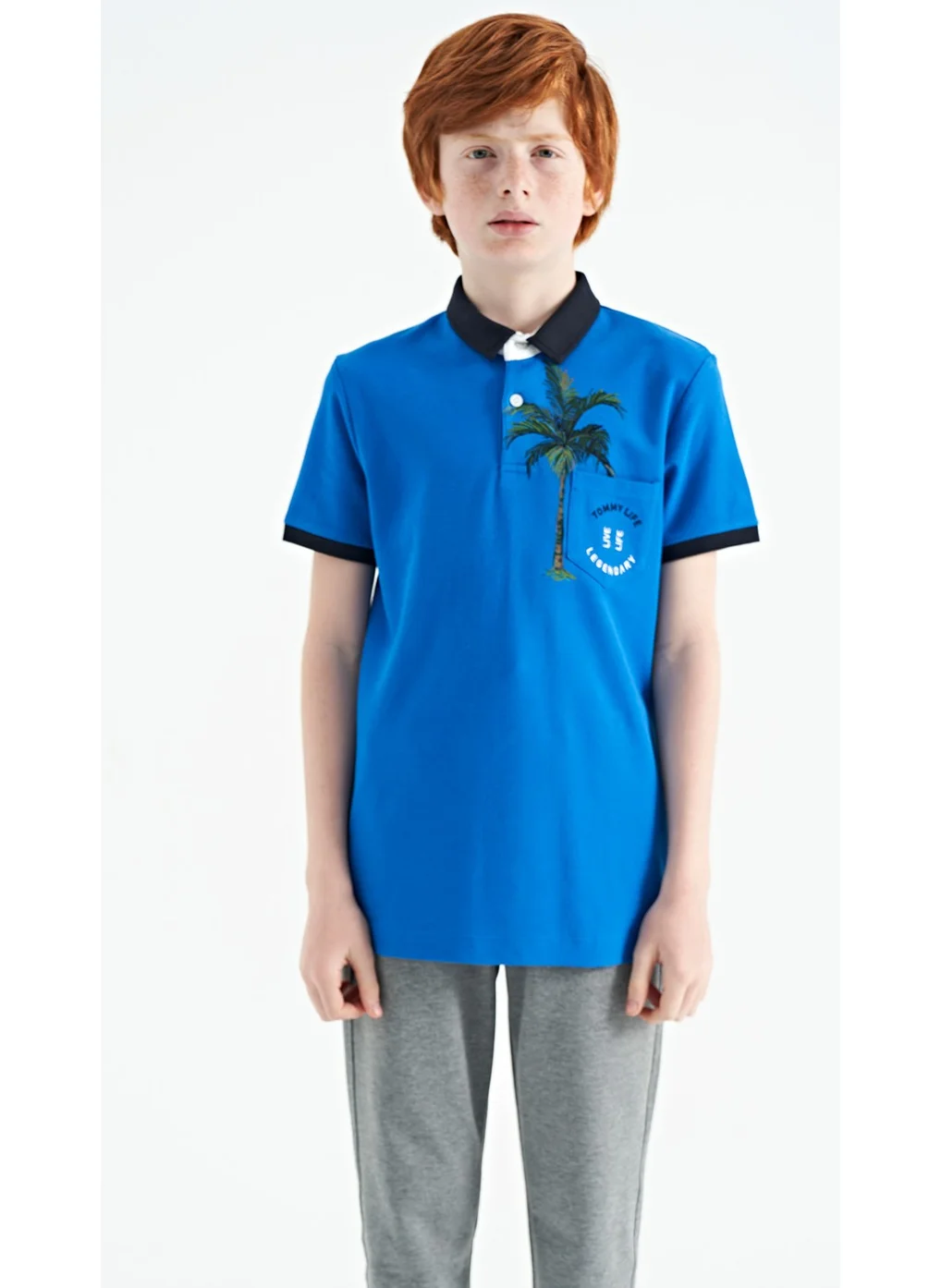 تومي لايف Saks Printed Pocket Detailed Standard Size Polo Collar Boy T-Shirt - 11144