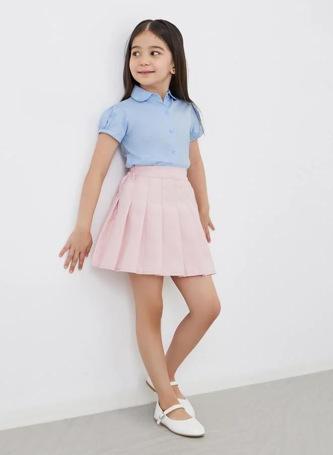 Styli Styli Girls Light Blue Cotton Puff Sleeves Shirt