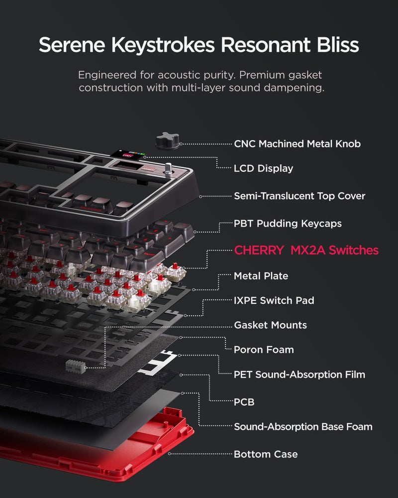 wegear PIXIU 98 Mechanical Gaming Keyboard with Knob, Cherry MX2A Brown Switches, 8K Hz Polling, Tri-Mode Gasket Key-Board for PC/Mac/Laptop, Hot Swappable, PBT, RGB Backlit, 95 Keys - Image 5