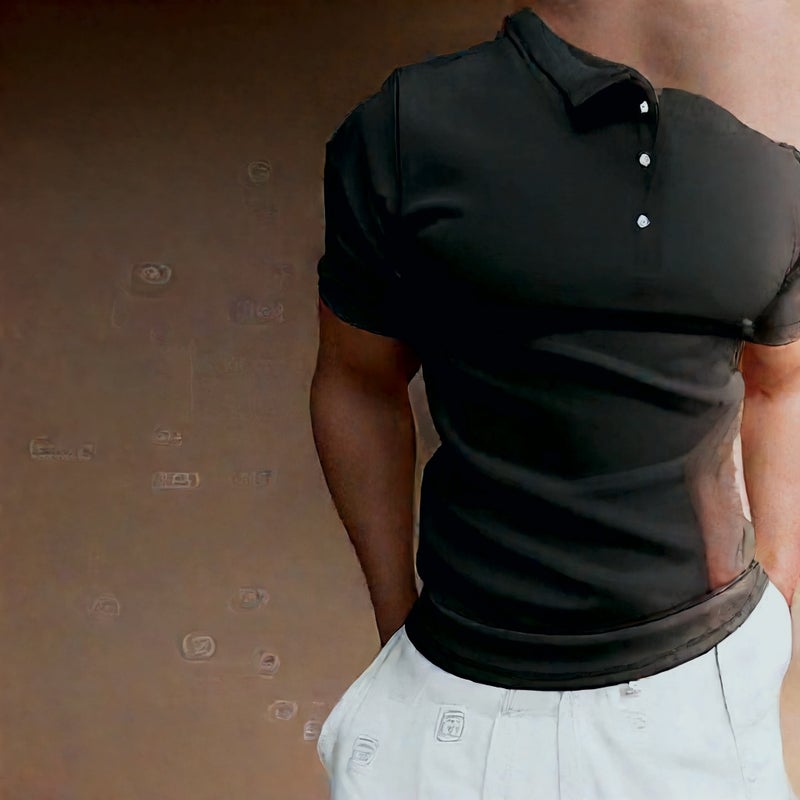 Men's Short Sleeve Polo Shirt Button Placket Casual Fit Summer Top - Image 5