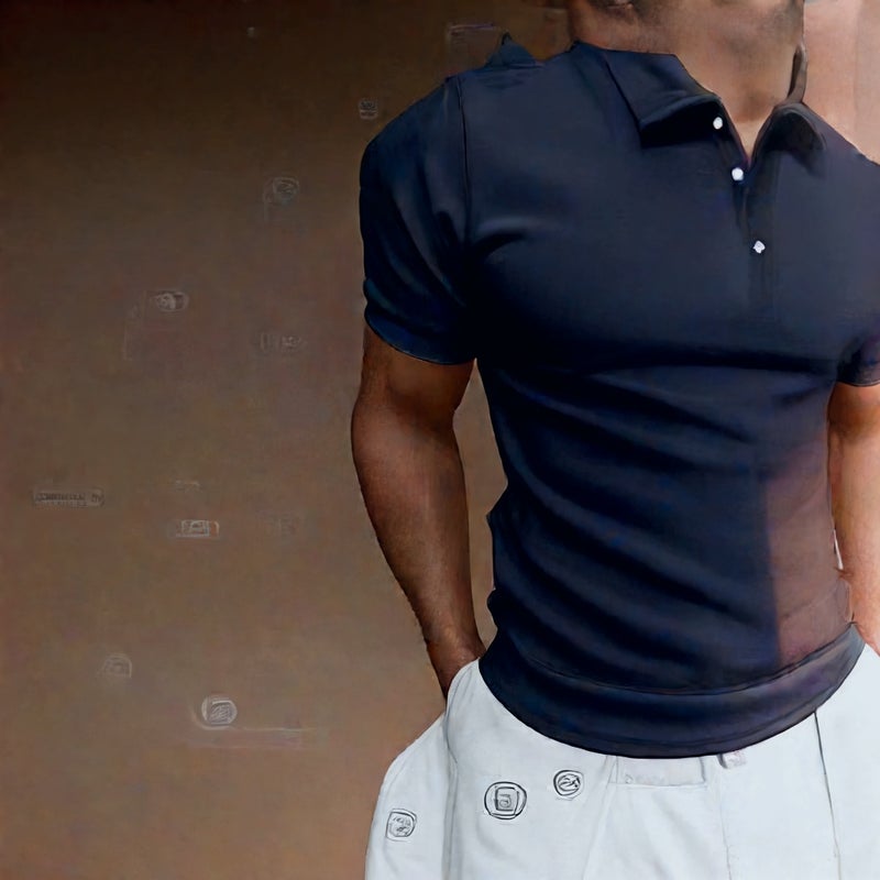 Men's Short Sleeve Polo Shirt Button Placket Casual Fit Summer Top - Image 3