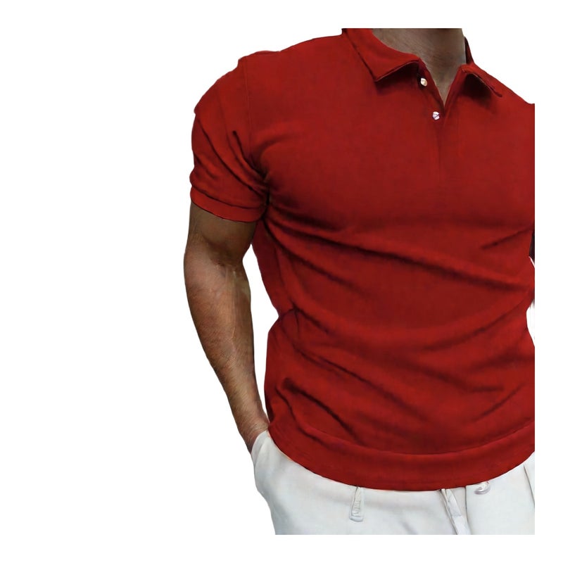 Men's Short Sleeve Polo Shirt Button Placket Casual Fit Summer Top - Image 1
