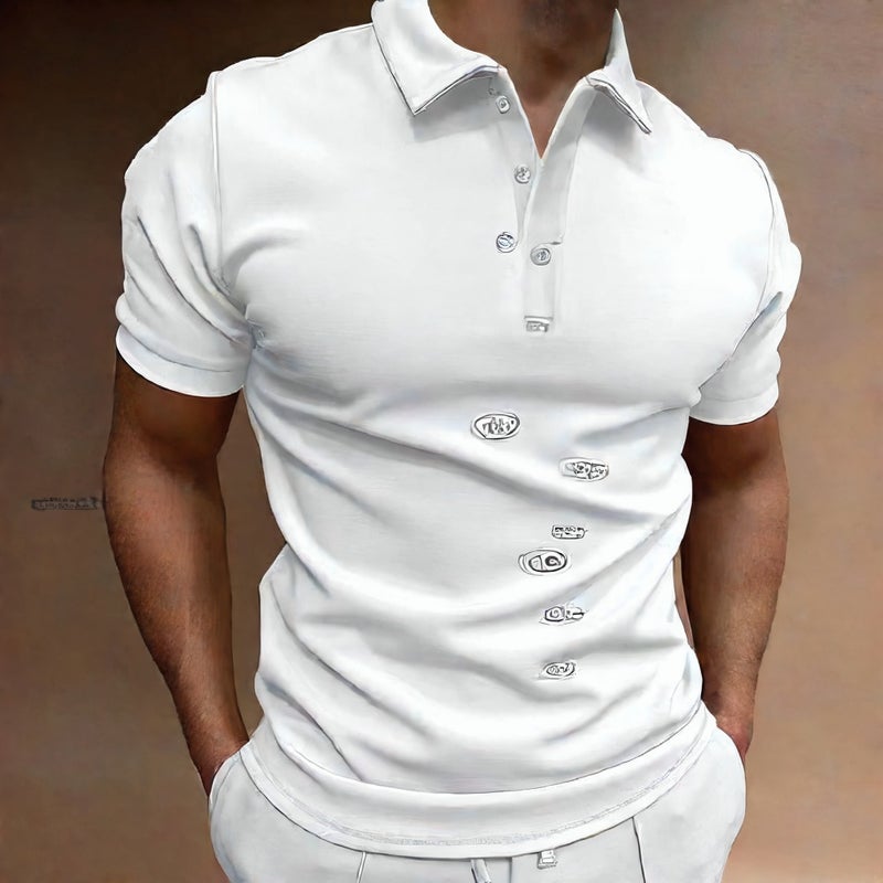 Men's Short Sleeve Polo Shirt Button Placket Casual Fit Summer Top - Image 2