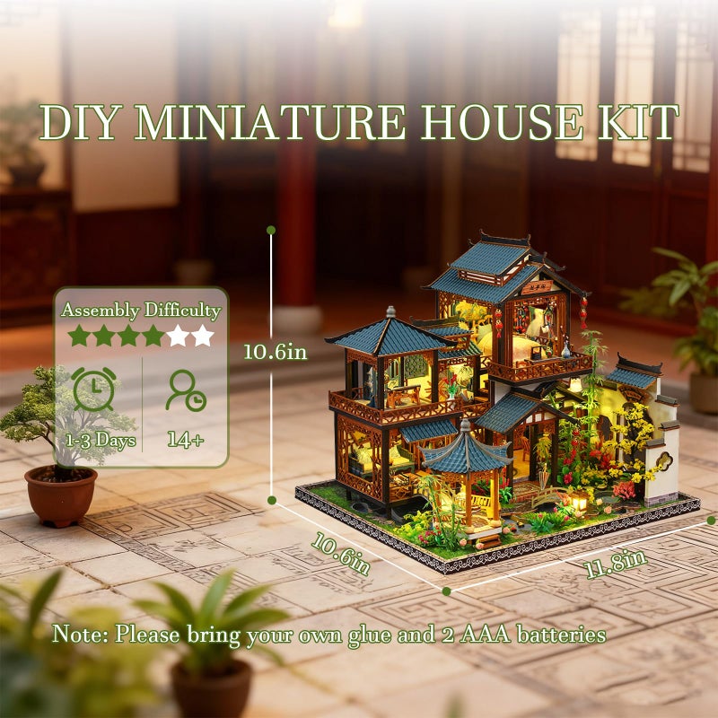 OZJAY Miniature House Kit, Mini House Building Kit with Furniture, Miniature Kit for Adults Teen, Dollhouse Kit for Birthday Christmas, Elegant Orchid Pavilion - Image 3