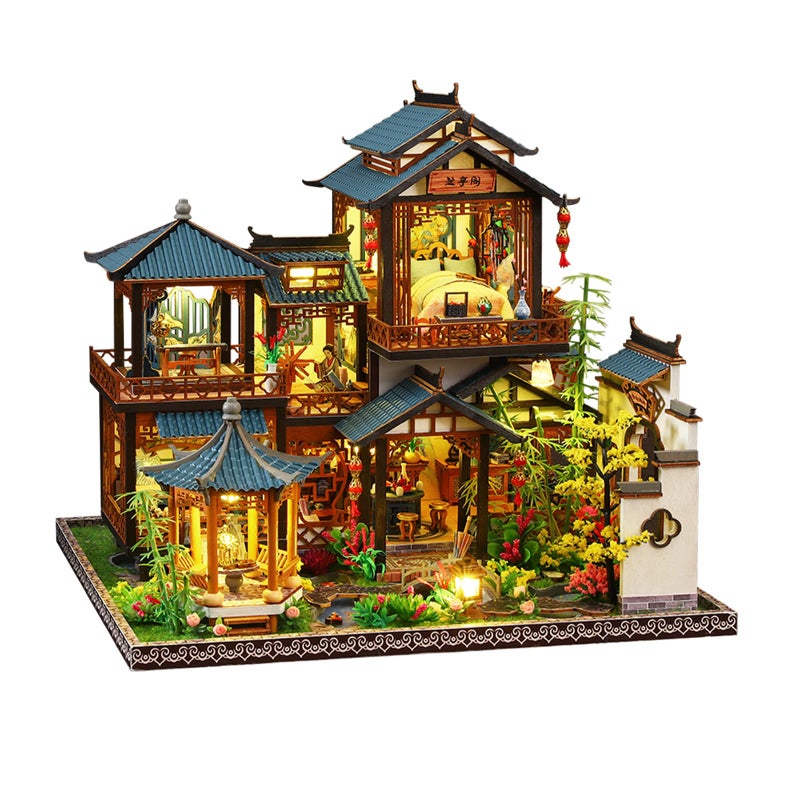 OZJAY Miniature House Kit, Mini House Building Kit with Furniture, Miniature Kit for Adults Teen, Dollhouse Kit for Birthday Christmas, Elegant Orchid Pavilion - Image 1