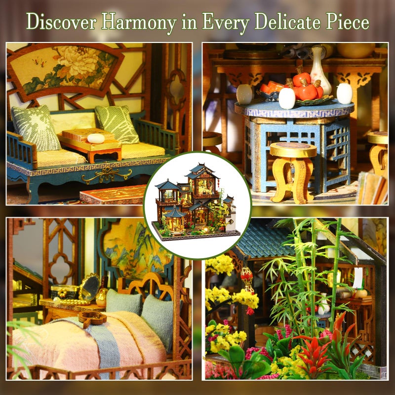 OZJAY Miniature House Kit, Mini House Building Kit with Furniture, Miniature Kit for Adults Teen, Dollhouse Kit for Birthday Christmas, Elegant Orchid Pavilion - Image 5