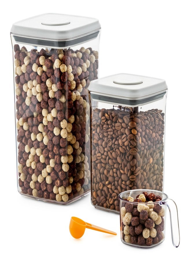 Deiss LUX Airtight Food Storage Containers with Lids - Pop Canisters Set for Pantry Organization, BPA-Free Stackable Kitchen Storage for Flour, Sugar, Cereal, Coffee | 2.1Qt, 0.95Qt, Measuring Cup - Image 1