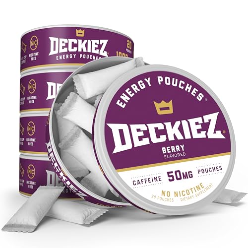 Deckiez Energy Pouches, 5 Cans (100 Pouches), Sugar Free Caffeine Supplement, Coffee Pouches & Energy Drink Alternative, 50mg Caffeine Pouches, Berry Flavor - Image 1
