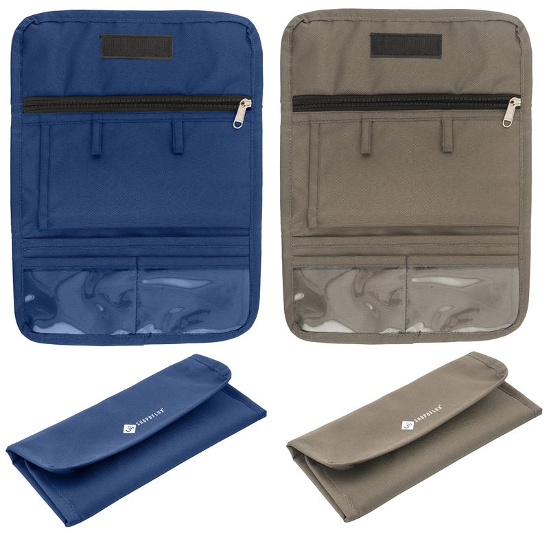 SHOPOFLUX Car Document Holder Organiser | Vehicle Document Storage Wallet for Driving Licence, RC Book, PUC, Insurance for Cars, Two Wheeler, Auto and Truck (Blue + Grey Pack 2) - Image 1