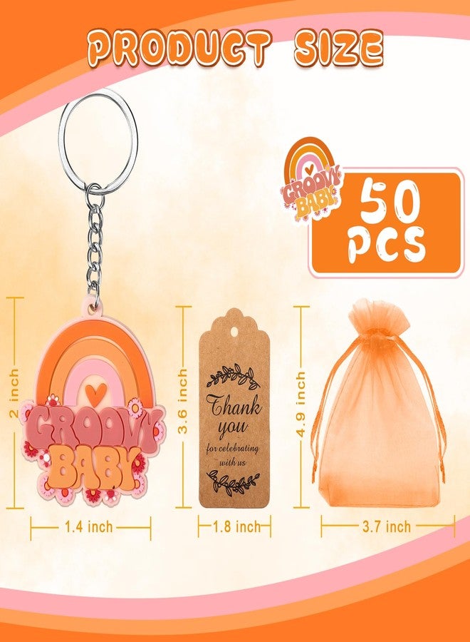 Roowest 50 Sets Groovy Party Decorations Retro Hippie Party Favors Include 50 Boho Groovy Keychains 50 Thank You Tags and 50 Organza Bags for Daisy Rainbow Birthday Baby Shower Guest Return Gifts - Image 4