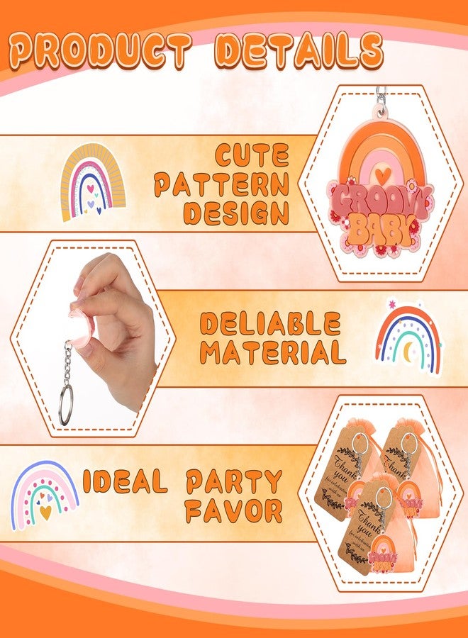 Roowest 50 Sets Groovy Party Decorations Retro Hippie Party Favors Include 50 Boho Groovy Keychains 50 Thank You Tags and 50 Organza Bags for Daisy Rainbow Birthday Baby Shower Guest Return Gifts - Image 5